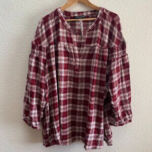 Lane Bryant Classic Bracelet Sleeve Pop Over Blouse Flannel Plaid  30 / 32 NWT